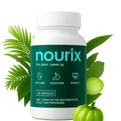 Nourix Avis 2025 – Flacon blanc avec étiquette verte, entouré de feuilles naturelles